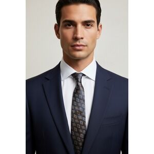 Ermenegildo Zegna Tie Mens Gray Blue Geometric Diamond 100% Silk Made In Italy